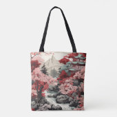 Vintage japanische Sakura Tempelwaldszene Tasche (Rückseite)
