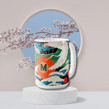 Vintage japanische Sakura- und Rotkronenkrane