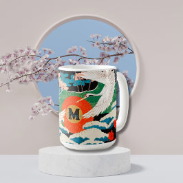 Vintage japanische Sakura- und Rotkronenkrane Kaffeetasse