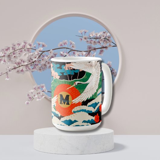 Vintage japanische Sakura- und Rotkronenkrane Kaffeetasse