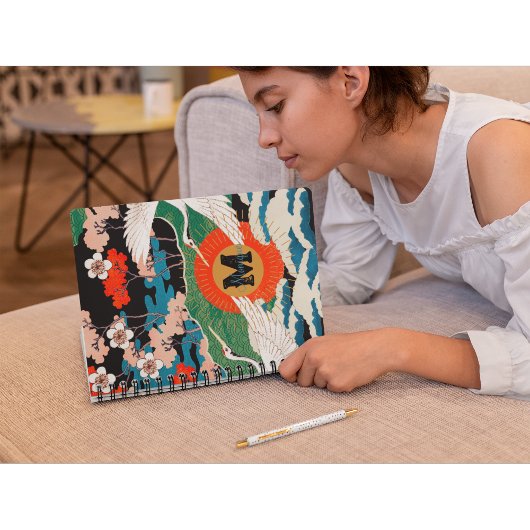 Vintage japanische Sakura- und Rotkronenkrane Notizblock