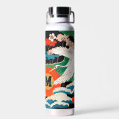 Vintage japanische Sakura- und Rotkronenkrane Trinkflasche (Rückseite)