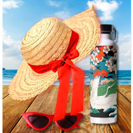 Vintage japanische Sakura- und Rotkronenkrane Trinkflasche