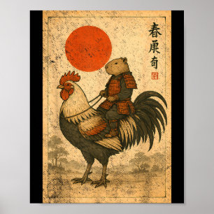 Vintage japanische Samurai-Capybara-Hahn-Huhn Poster