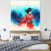 Vintage japanische Samurai Warrior Stretched Leinw Leinwanddruck (Insitu (Schlafzimmer))