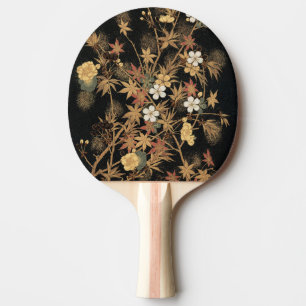 Vintage Japanische Schwarze Gold Herbst Blumen Kun Tischtennis Schläger