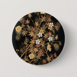 Vintage Japanische Schwarze Goldene Herbst Blumen Button