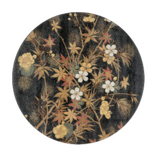 Vintage Japanische Schwarze Goldene Herbst Florale Schneidebrett