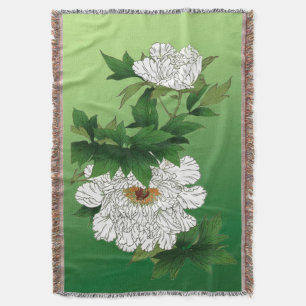 Vintage japanische Skizze für große weiße Peony Decke