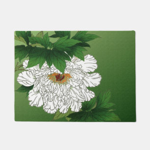 Vintage japanische Skizze für große weiße Peony Fußmatte