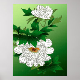 Vintage japanische Skizze für große weiße Peony Poster