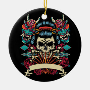 Vintage japanische Tätowierschablone Keramik Ornament