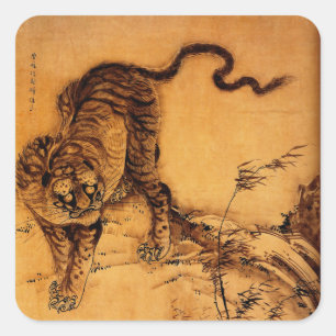 Vintage japanische Tiger-Sticker Quadratischer Aufkleber