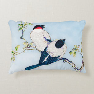 Vintage japanische Tinten-Skizze der Finke Zierkissen