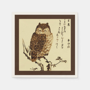 Vintage japanische Tintenzeichnung einer Eule Serviette