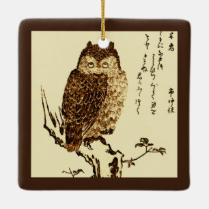 Vintage japanische Tintenzeichnung einer Owl-Keram Keramikornament