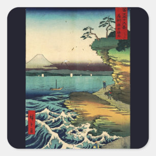 Vintage japanische Ukiyo-e Fuji 房 州 保 田 ノ 海 岸 Quadratischer Aufkleber