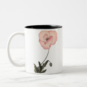 Vintage-Japanische Ukiyo-e-Kunst, Mohn-Illustratio Zweifarbige Tasse