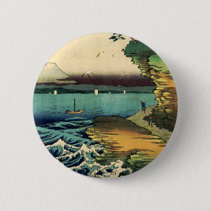 Vintage-Japanische Ukiyo-e Mt. Fuji 房州保田ノ海岸 Button