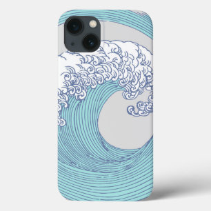Vintage-Japanische Ukiyo-e-Surfwellen-Kunst Blaue iPhone 13 Hülle