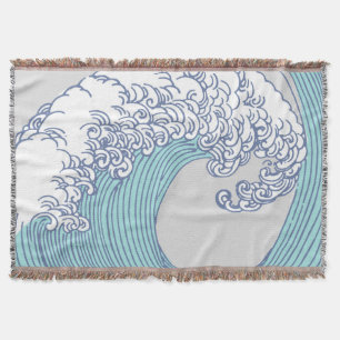 Vintage-Japanische Ukiyo-e-Surfwellen-Kunst Blaue Decke