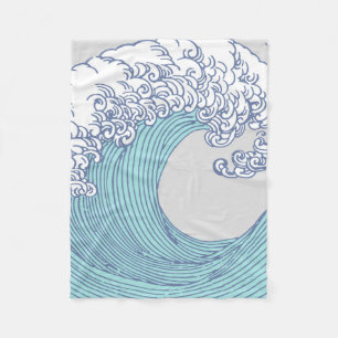 Vintage-Japanische Ukiyo-e-Surfwellen-Kunst Blaue Fleecedecke