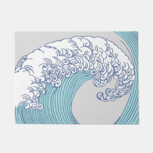 Vintage-Japanische Ukiyo-e-Surfwellen-Kunst Blaue Fußmatte