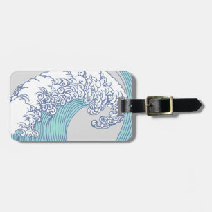 Vintage-Japanische Ukiyo-e-Surfwellen-Kunst Blaue Gepäckanhänger