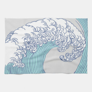 Vintage-Japanische Ukiyo-e-Surfwellen-Kunst Blaue Geschirrtuch