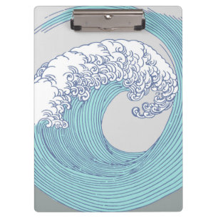 Vintage-Japanische Ukiyo-e-Surfwellen-Kunst Blaue Klemmbrett