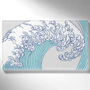 Vintage-Japanische Ukiyo-e-Surfwellen-Kunst Blaue Namenschild