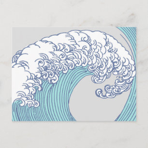 Vintage-Japanische Ukiyo-e-Surfwellen-Kunst Blaue Postkarte