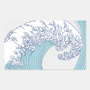 Vintage-Japanische Ukiyo-e-Surfwellen-Kunst Blaue  Rechteckiger Aufkleber
