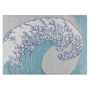 Vintage-Japanische Ukiyo-e-Surfwellen-Kunst Blaue Schneidebrett