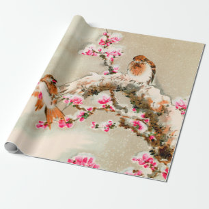 Vintage japanische Vögel auf Zweig Geschenkpapier