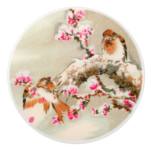 Vintage japanische Vögel auf Zweig Keramikknauf