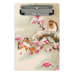 Vintage japanische Vögel auf Zweig Mini Klemmbrett