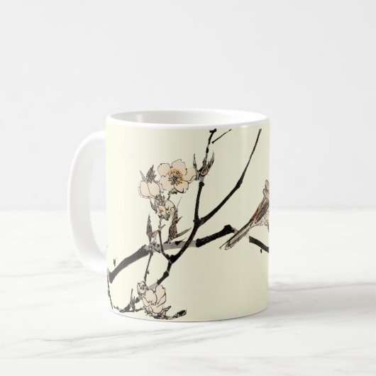 Vintage japanische Vögel und Kirschblüten Kaffeetasse (Vorderseite Links)