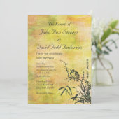 Vintage japanische Vogelhochzeit Einladung (Stehend Vorderseite)