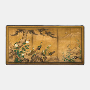 Vintage japanische Vogelkunst-Schreibtischunterlag Schreibtischunterlage