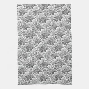 Vintage japanische Waves, grau/grau und weiß Handtuch