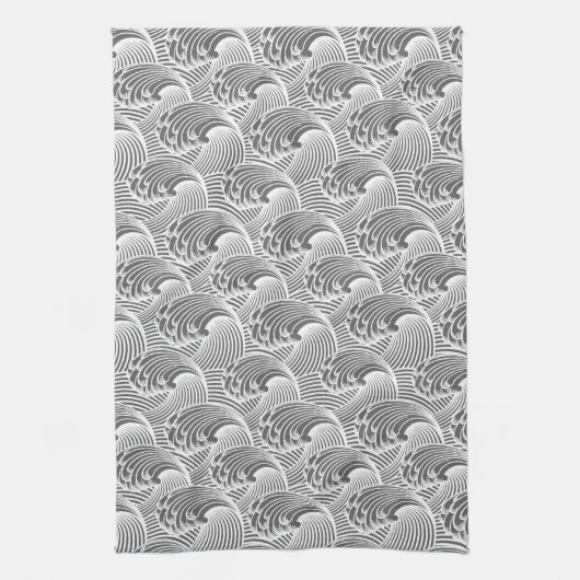 Vintage japanische Waves, grau/grau und weiß Handtuch (Vertikal)