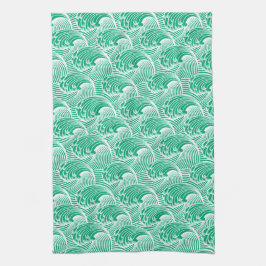 Vintage japanische Waves, Jade Green und White Handtuch