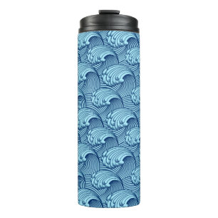 Vintage japanische Waves, Navy und Sky Blue Thermosbecher