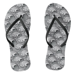 Vintage japanische Waves, schwarz und weiß Badesandalen