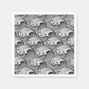 Vintage japanische Waves, schwarz und weiß Serviette