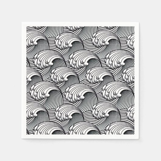 Vintage japanische Waves, schwarz und weiß Serviette (Vorderseite)