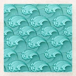 Vintage japanische Waves, Türkis und Aqua Glasuntersetzer