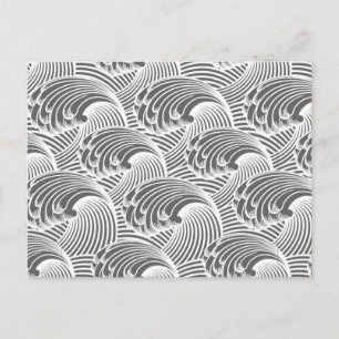 Vintage japanische Wellen, Grau und Weiß Postkarte