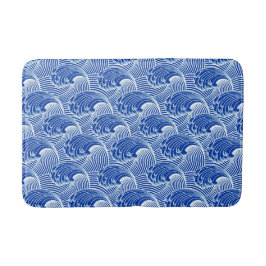 Vintage japanische Wellen, Kobalt-Blau und Weiß Badematte